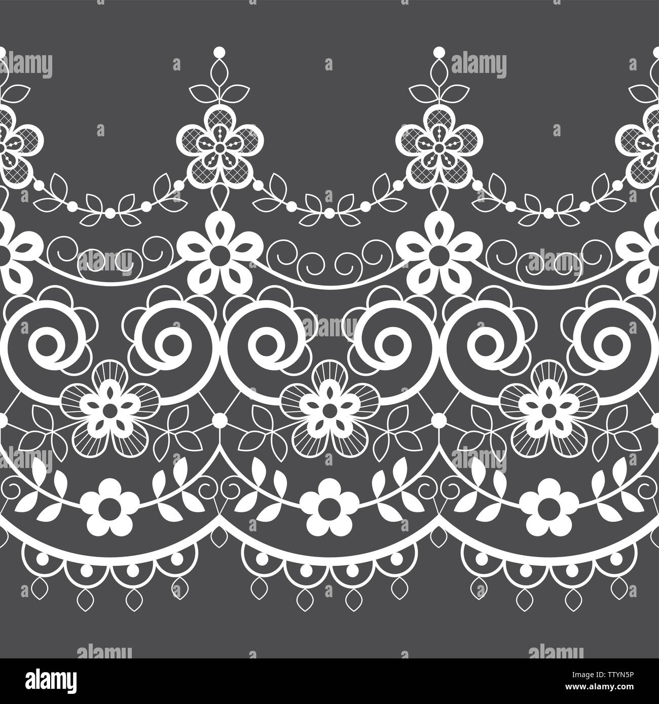 Nahtlose spitze Vektor vektor Muster, weiß retro Zierpflanzen repetitive Design mit Blumen - Grußkarte, textile Design Stock Vektor