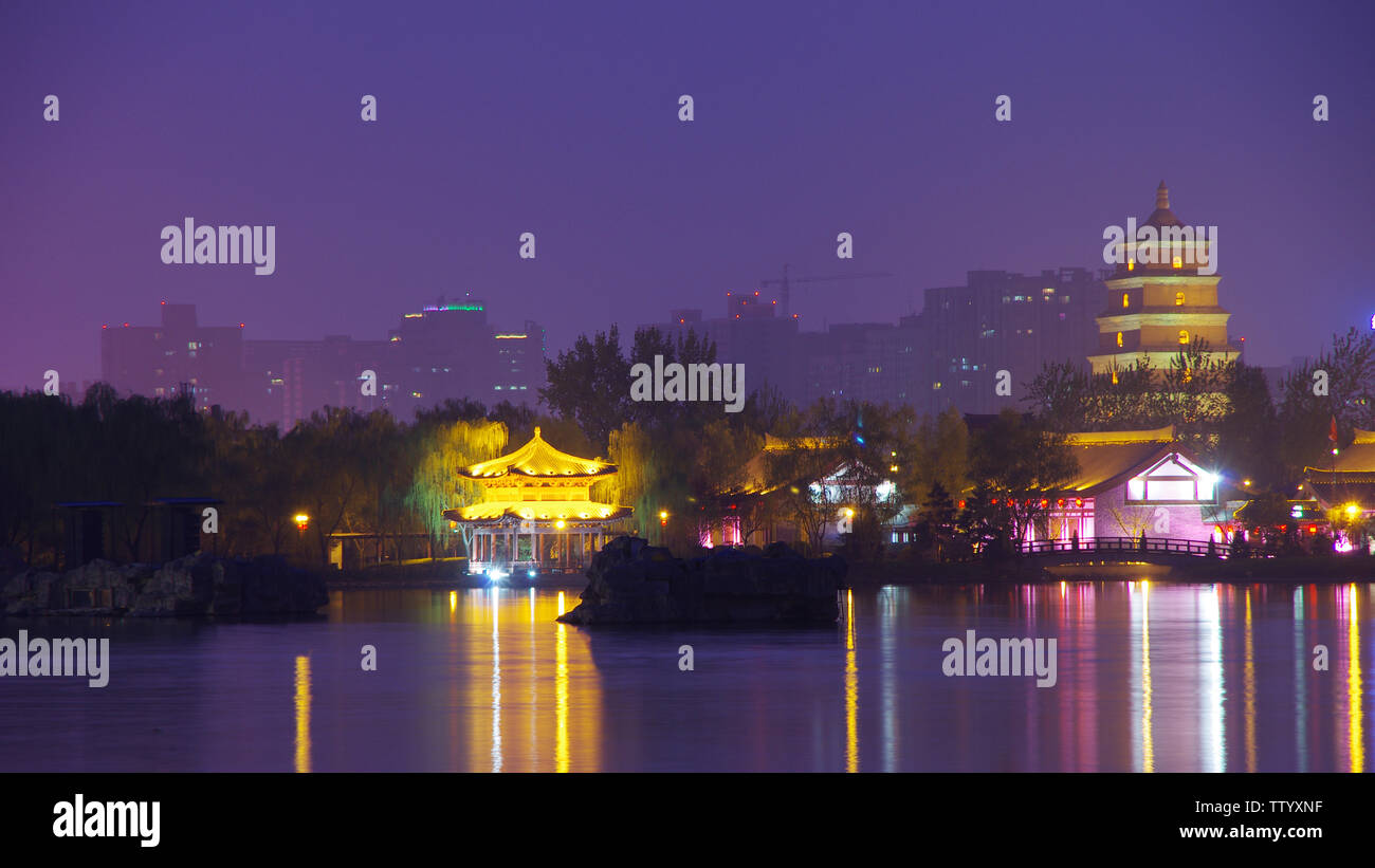 Musik Brunnen der Großen Wildgans-Pagode in Xi'an, Provinz Shaanxi Stockfoto