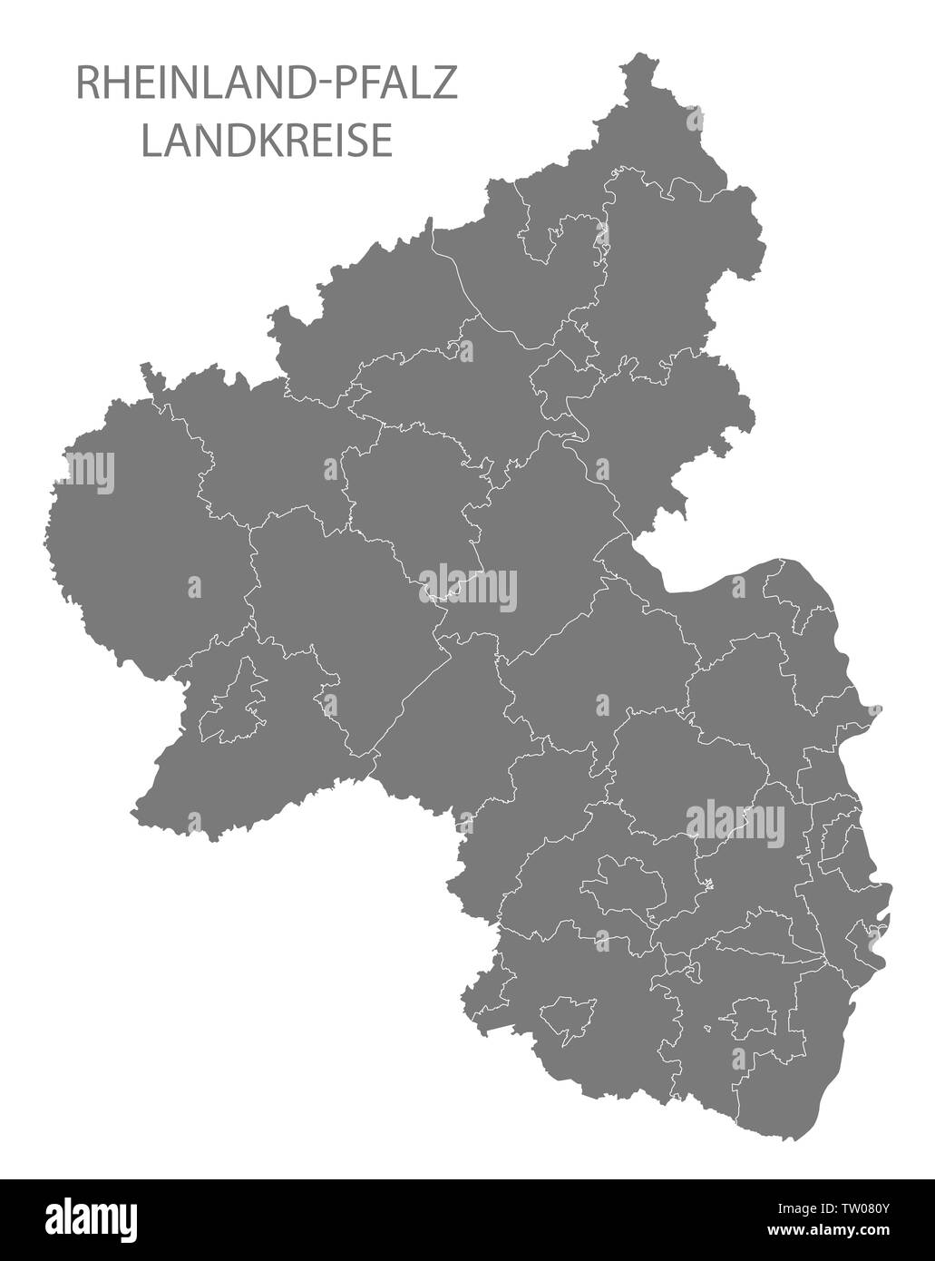 Moderne Karte - Rheinland-pfalz Deutschlandkarte mit landkreisen Grau Stockfoto