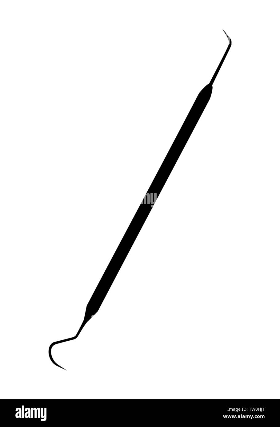 Dental Explorer dunkle Silhouette auf weißem Hintergrund Stock Vektor