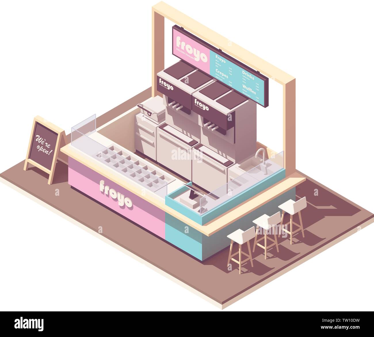 Vektor isometrische gefrorener Joghurt kiosk Stock Vektor