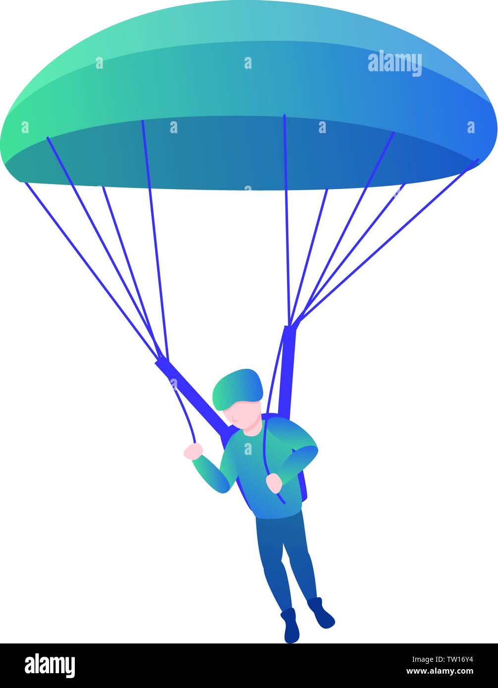 Fallschirmspringer mit runden Fallschirm Symbol. Cartoon von skydiver