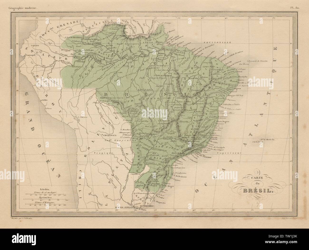 Carte de Brésil. Brasilien einschließlich besetzten Paraguay. MALTE - Brun c 1871 alte Karte Stockfoto