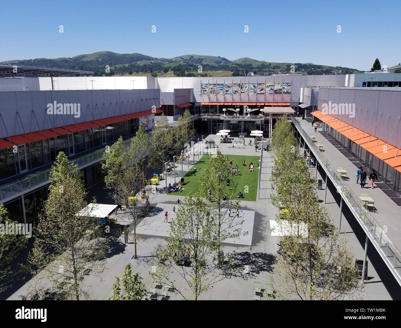 Luftaufnahme der Stadt Bishop Ranch shopping Center in San Ramon, Kalifornien, von dem bekannten italienischen Architekten Renzo Piano, 11. Mai 2019 vorgesehen. () Stockfoto