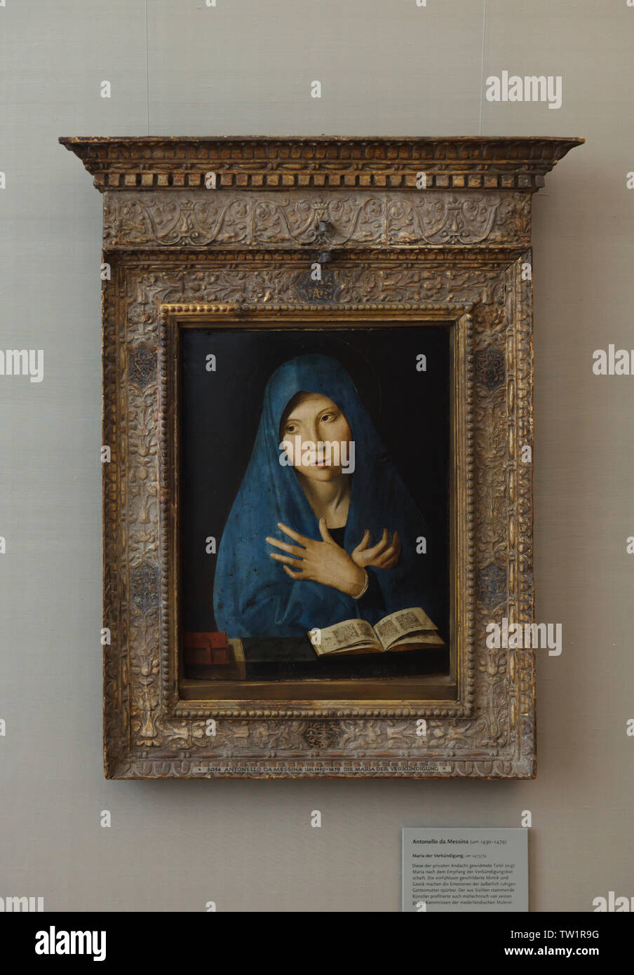 Gemälde "Jungfrau der Verkündigung" durch die italienische Renaissance Maler Antonello da Messina (1473-1474) auf der Anzeige in der Alten Pinakothek in München, Bayern, Deutschland. Stockfoto