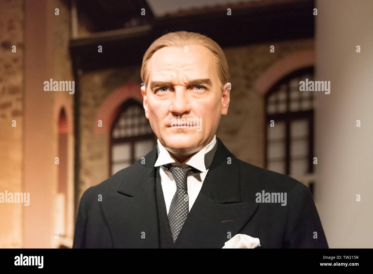 ISTANBUL, Türkei - 16. MÄRZ 2017: Mustafa Kemal Atatürk Wachsfigur bei Madame Tussauds Wax Museum in Istanbul. Stockfoto