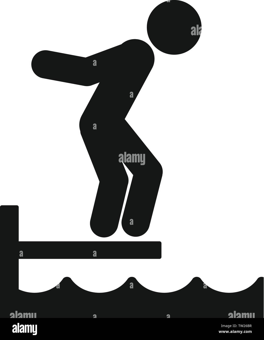 Mann auf Sprungbrett Symbol. Einfache Abbildung: Mann auf Sprungbrett vektor Symbol für Web Design auf weißem Hintergrund Stock Vektor