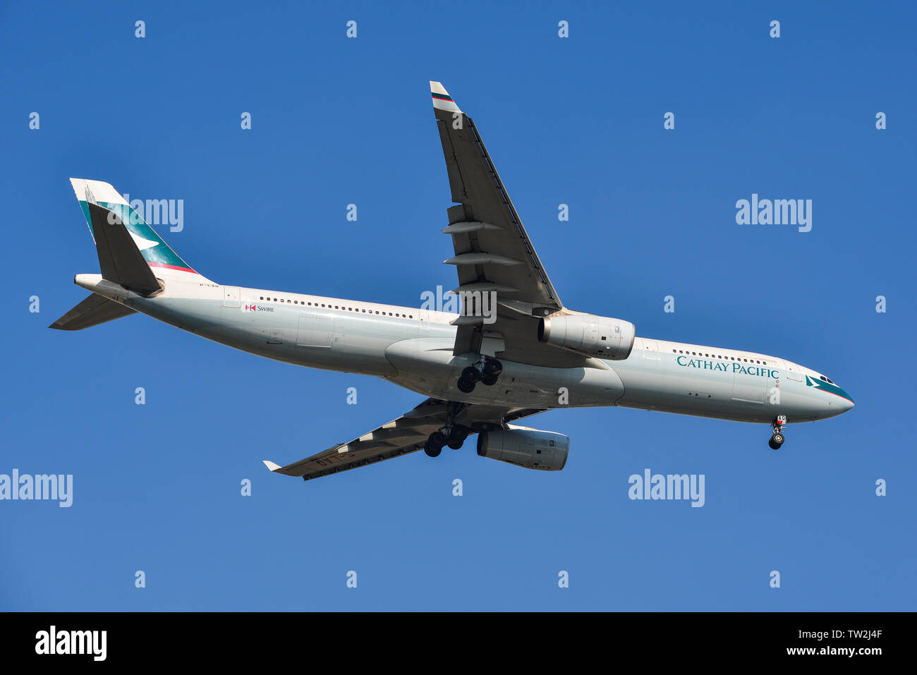 Bangkok, Thailand - 21.April 2018. B-LRR Cathay Pacific Airbus A350-900 in Bangkok Suvarnabhumi International Airport (BKK). Stockfoto