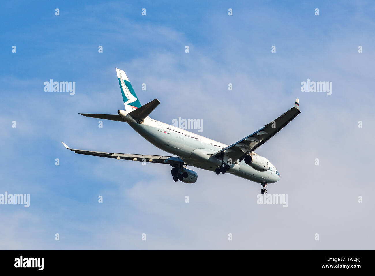 Bangkok, Thailand - 21.April 2018. B-LRR Cathay Pacific Airbus A350-900 in Bangkok Suvarnabhumi International Airport (BKK). Stockfoto