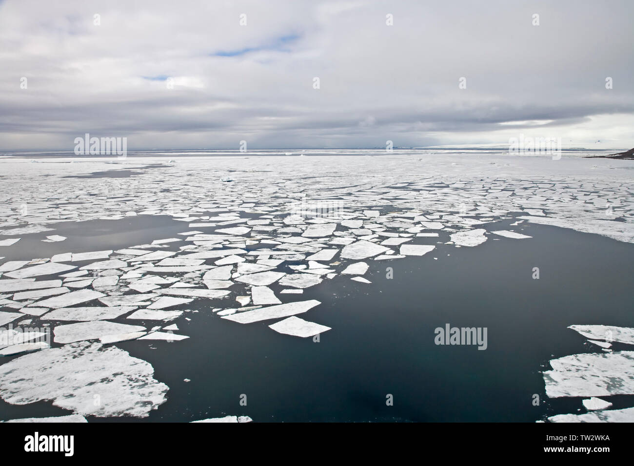 Luftaufnahme von Meereis, Franz Josef Land, russische Arktis. Stockfoto