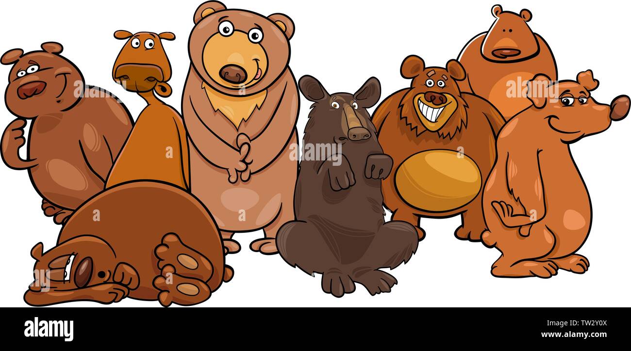 Cartoon Illustration der lustige Bären wilde Tier Zeichen Gruppe Stock Vektor