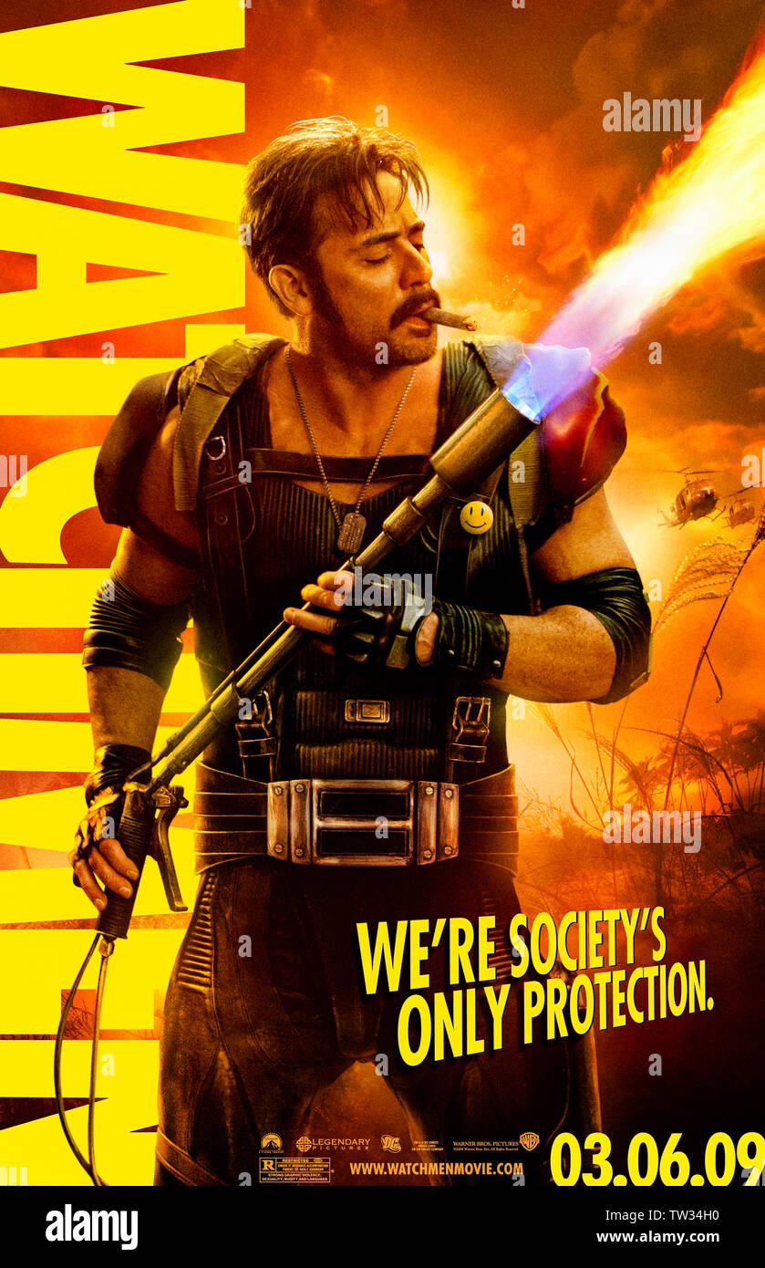 "Watchmen" (2009) von Zack Snyder Regie und Hauptdarsteller Jeffrey Dean Morgan als Eddie Blake aka der Komiker. Stockfoto