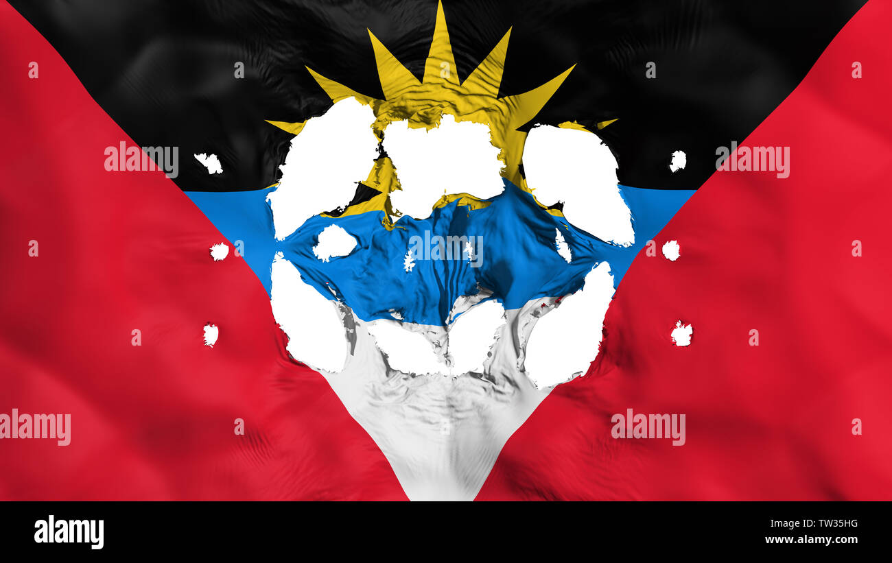 Löcher in Antigua und Barbuda Flagge Stockfoto