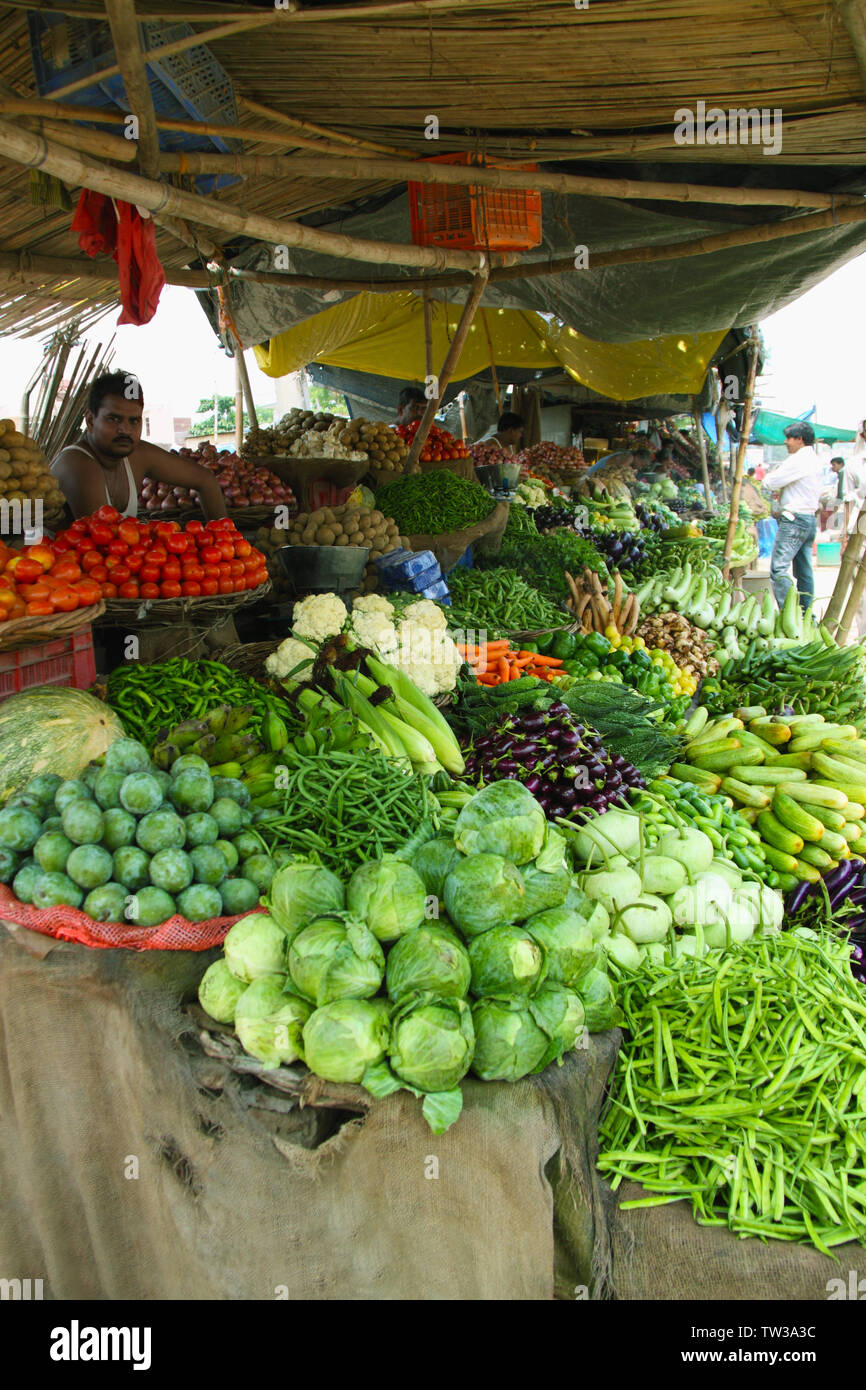 Gemüsemarkt, Haryana, Indien Stockfoto