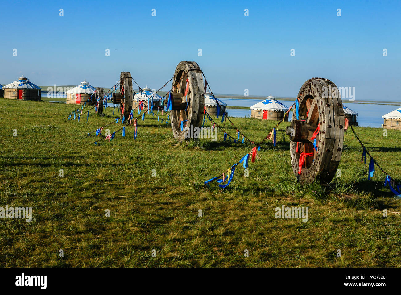 Landschaft der Gen River Wetland Prairie, hulunbuir City, Innere Mongolei Stockfoto