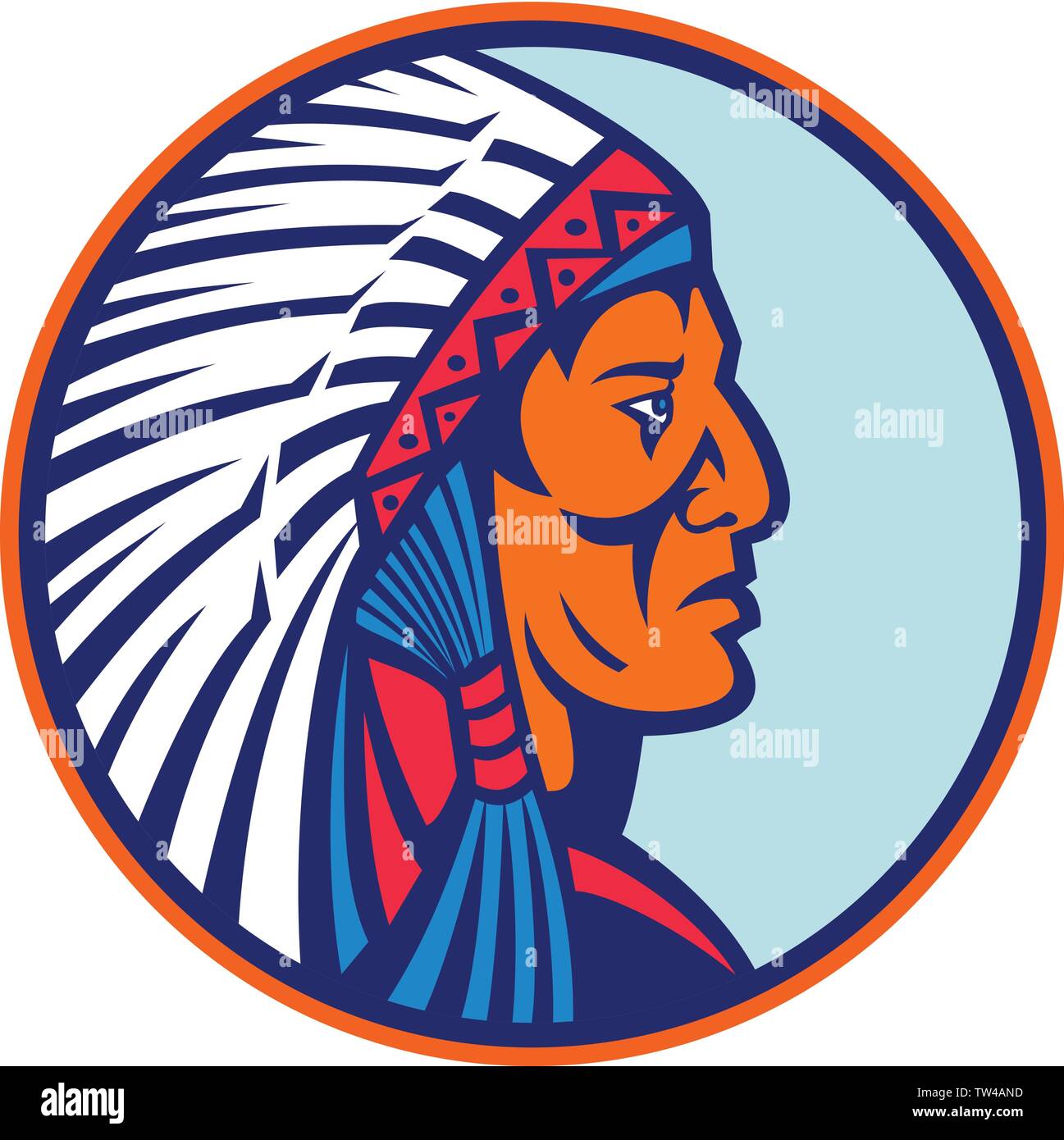 Maskottchen Symbol Abbildung: Leiter einer Cheyenne brave, Chief oder Krieger, einem der indigenen Völker der Great Plains Nordamerika tragen ein wa Stock Vektor