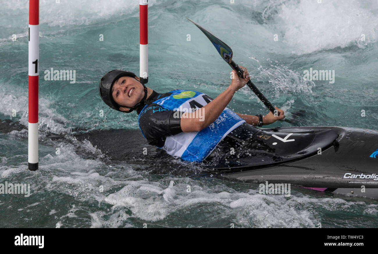 14.06.2019. Lee Valley White Water Centre, London, England. Die Canoe Slalom World Cup 2019 Jane Nicholas (COK) konkurriert in teh Frauen Kajak WK1 Stockfoto