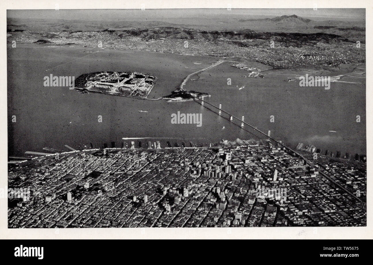 Luftaufnahme der Bay Area San Francisco CA, alte Postkarte. Stockfoto