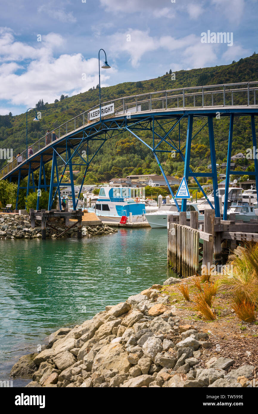 Marina Steg, Picton Hafen und Stadt, Südinsel, Neuseeland Stockfoto