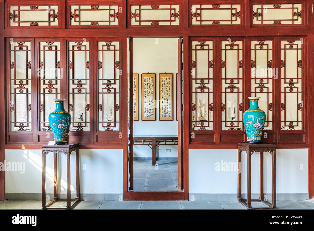 Chinesische partition Türen und Fenster von Han Wang Mansion, Huimin County, Binzhou Stadt, Provinz Shandong Stockfoto