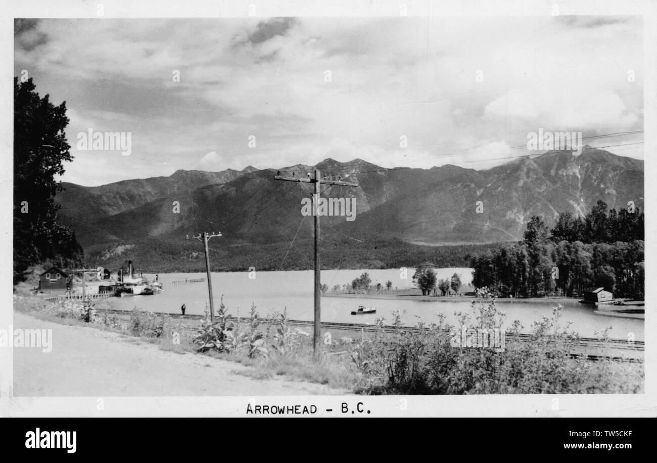 Pfeilspitze British Columbia, alte Postkarte. Stockfoto