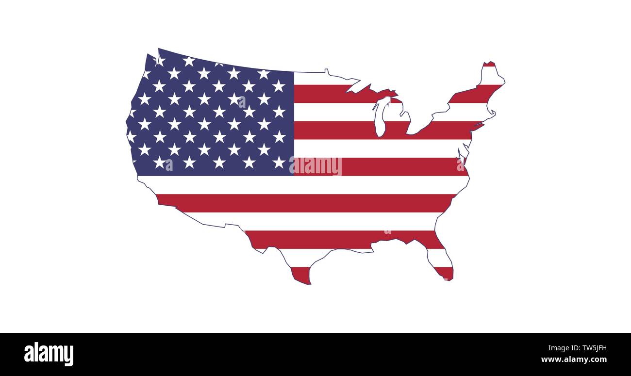 In den USA, US-Flagge Karte Silhouette. Vector Illustration auf weißem Hintergrund. Stock Vektor