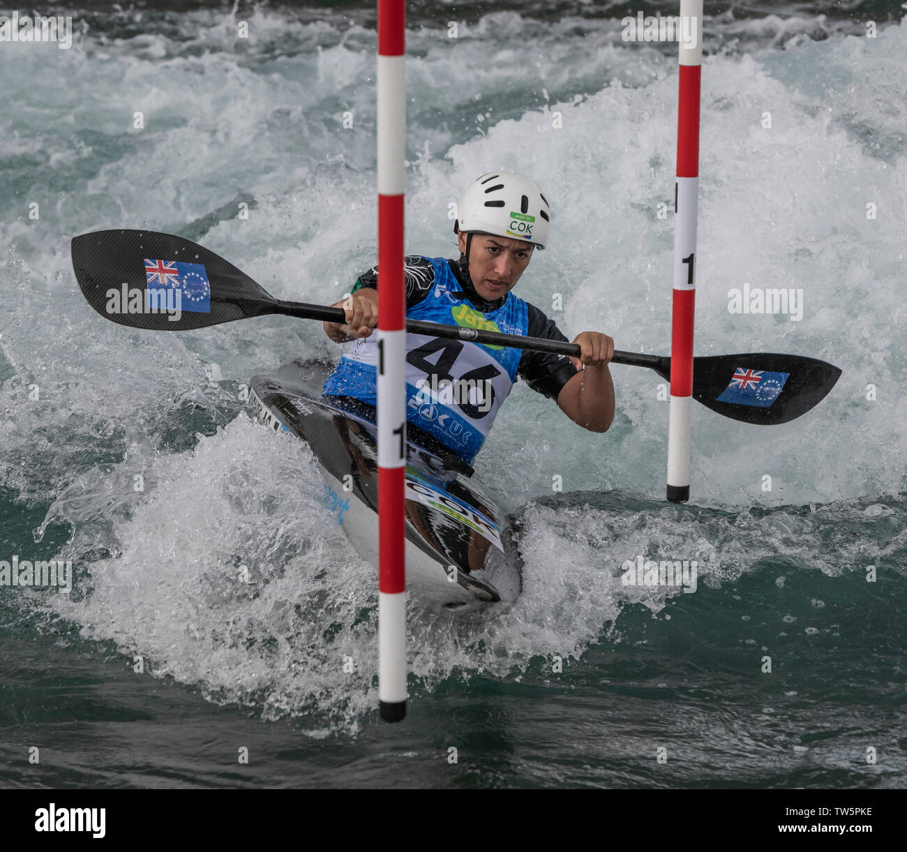 14.06.2019. Lee Valley White Water Centre, London, England. Die Canoe Slalom World Cup 2019 Ella Nicholas (COK) konkurriert in der Frauen Kajak WK1 Stockfoto