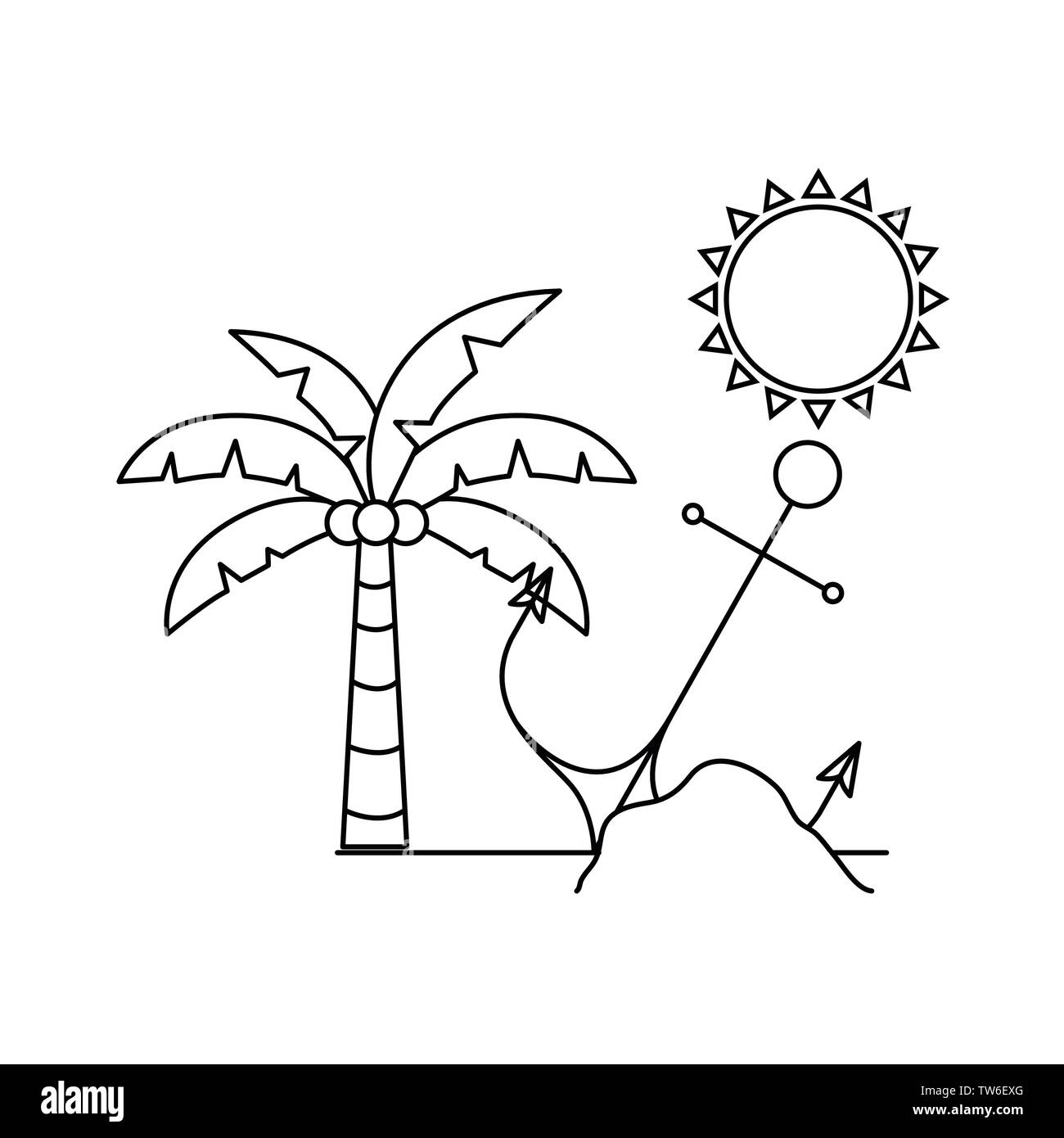 Silhouette von Palm Tree mit Kokosnuss auf der Insel Stock Vektor