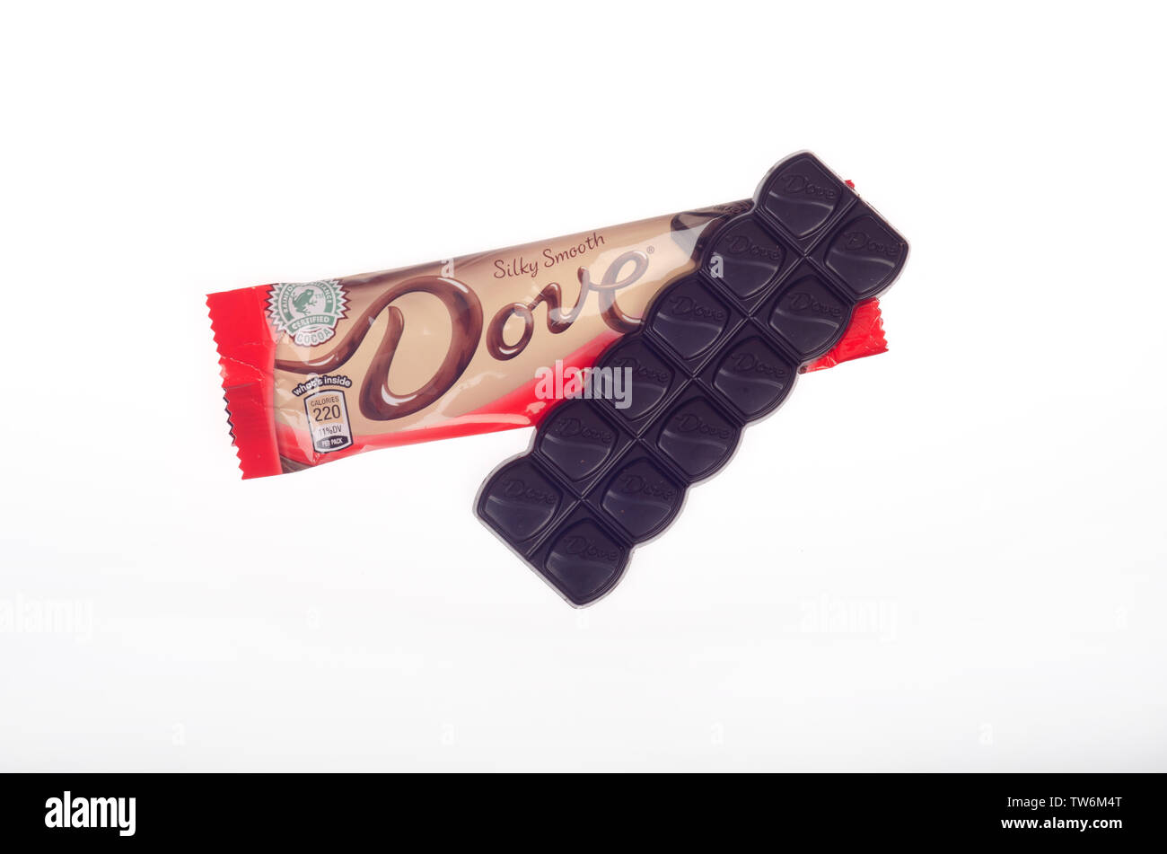 Dove dunkle Schokolade Schokoriegel von Mars, Inc. mit Wrapper geöffnet Stockfoto