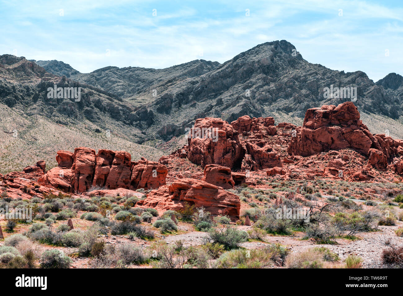 Landschaft der Felsformationen in der Valley of Fire State Park im südlichen Nevada, USA Stockfoto