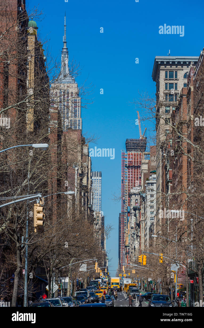 NEW YORK CITY - 26. MÄRZ 2018: die Straßen von Greenwich Village in Manhattan Sehenswürdigkeiten Stockfoto