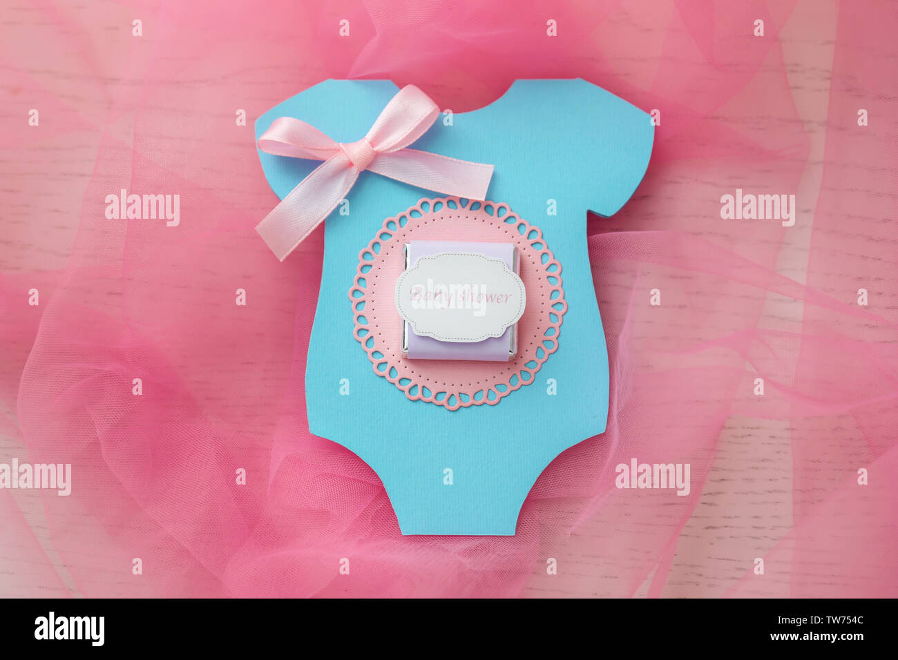 Süße Danke Karte für Baby-dusche auf farbigen Hintergrund Stockfoto