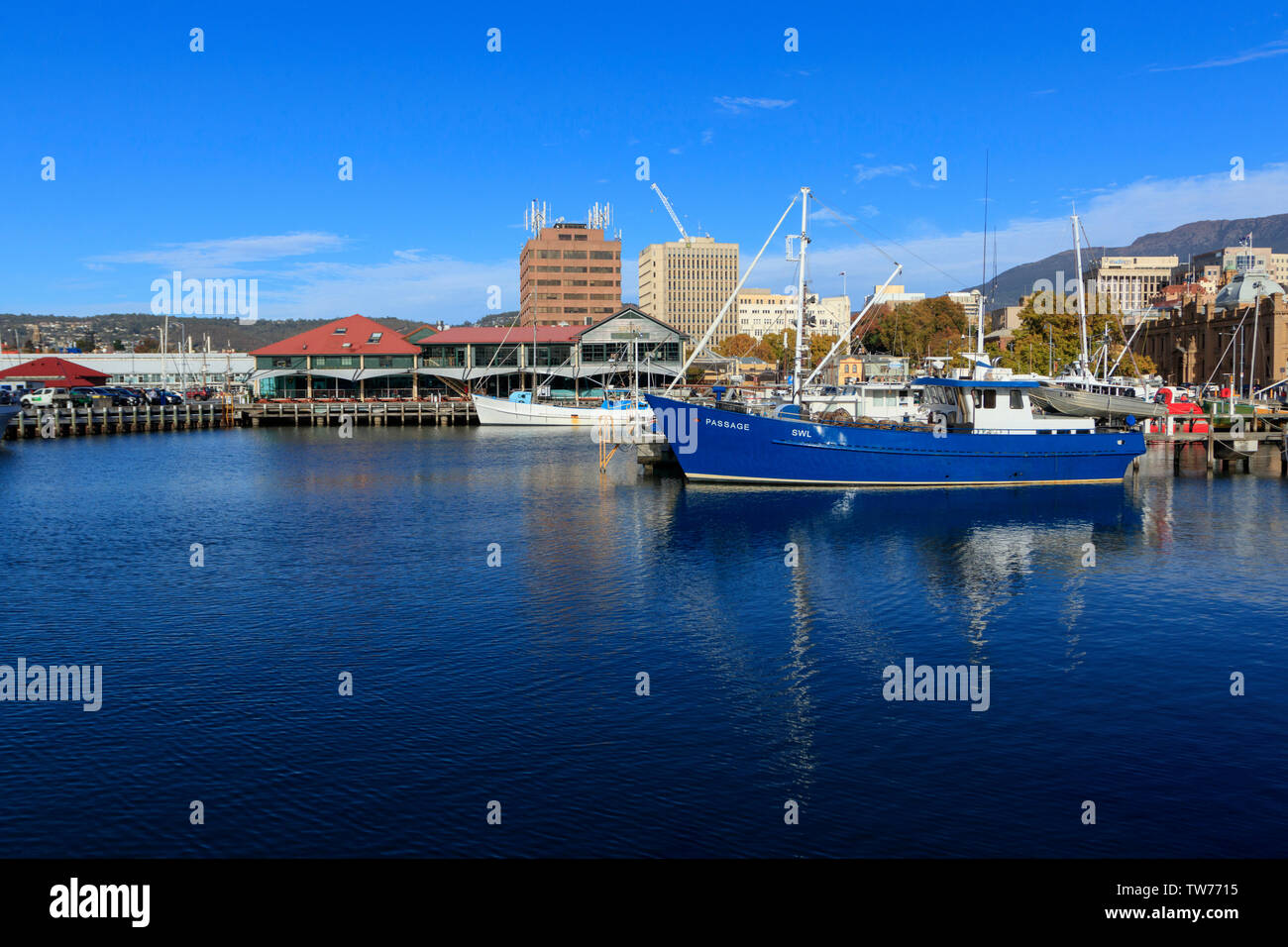 Fischerboot am Victoria Dock in Hobart waterfront Revier Reiseziel Tasmanien gebunden. Stockfoto