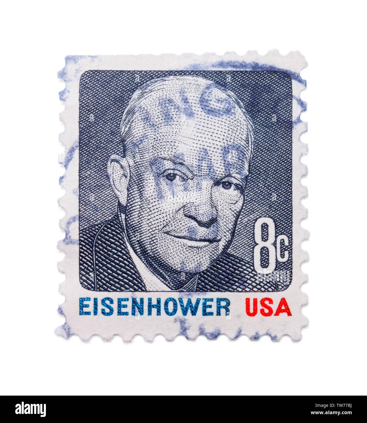 Alten Eisenhower Briefmarke isoliert auf Weiss. Stockfoto