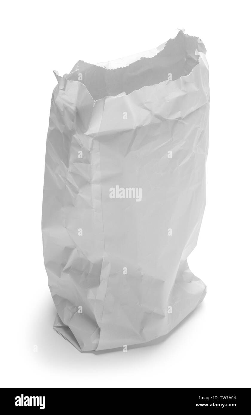 White Paper Bag isoliert auf weißem Hintergrund. Stockfoto