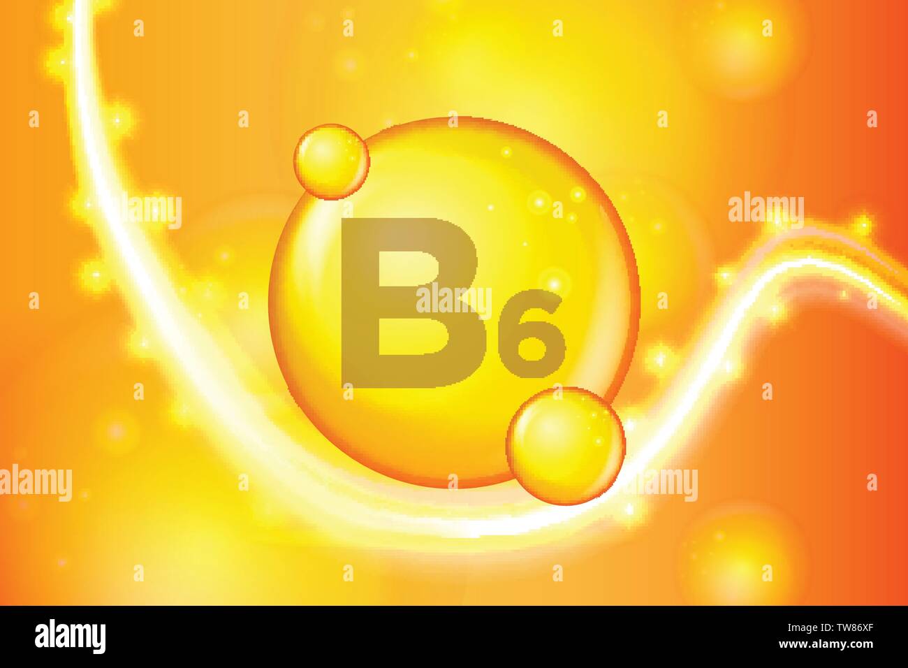 Vitamin B6 gold glänzenden Pille Kapsel Symbol. Vitamin Komplex mit der chemischen Formel./ Gold funkelt. Medizinische und Pharmazeutische ads. Vektor illustr Stock Vektor