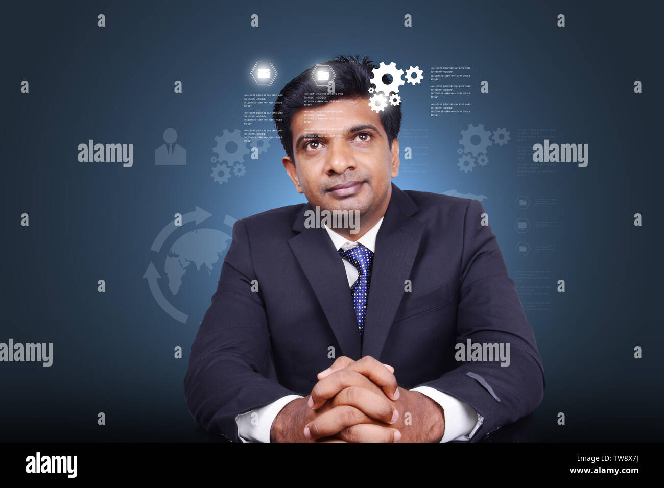Unternehmer auf der Suche nach Business Icon Stockfoto