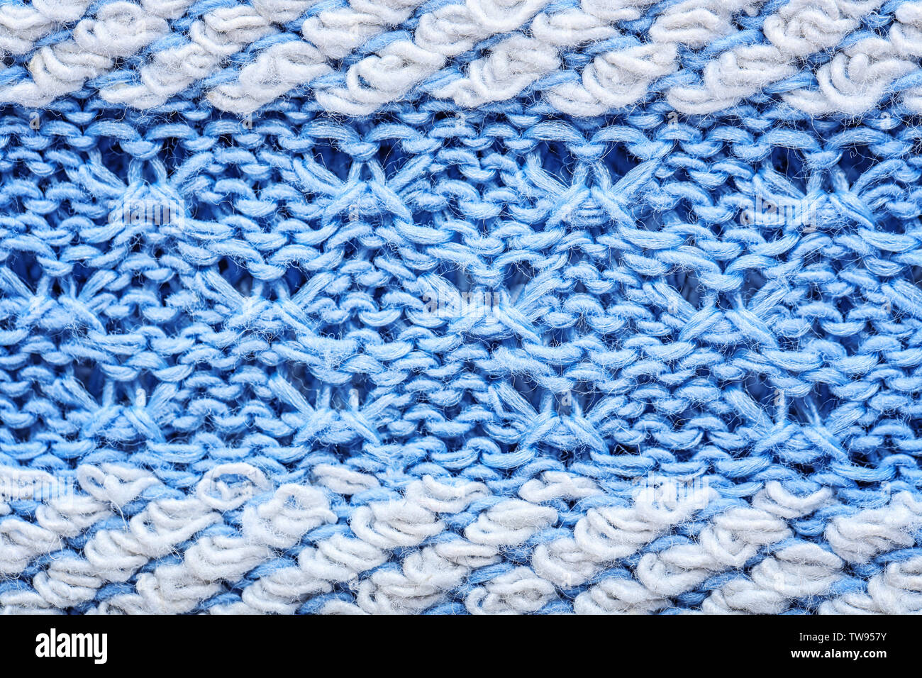 Blau Gestrick Textur als Hintergrund, Nahaufnahme Stockfoto