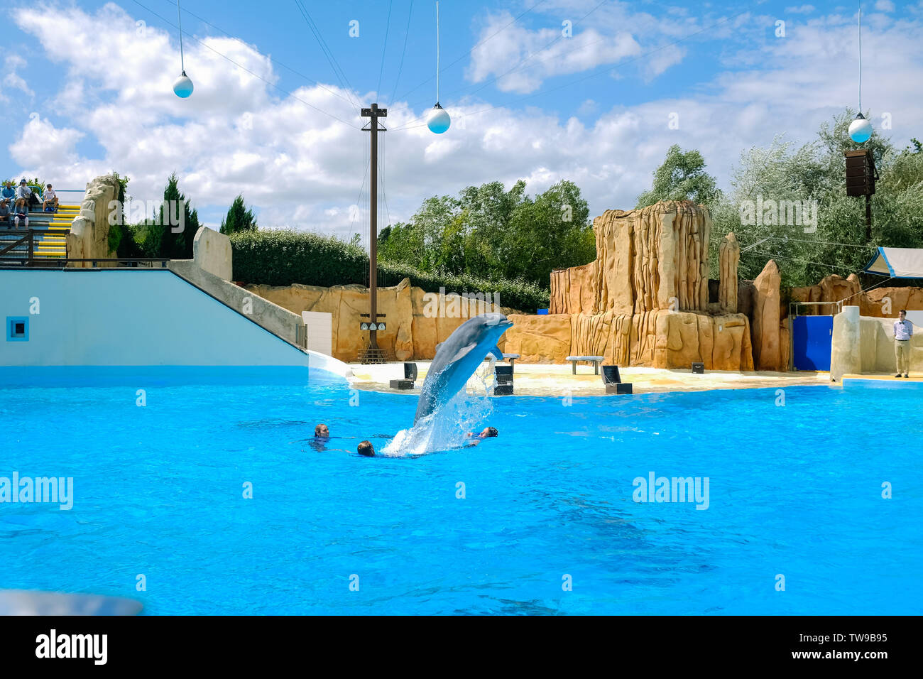 Parc Astérix Delphin Show in Paris Stockfoto