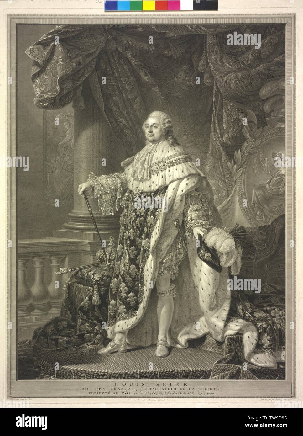 Ludwig XVI., König von Frankreich, Kupferstich von Charles Clement Balvay basierend auf einem Gemälde von Antoine Francois Callet, Additional-Rights - Clearance-Info - Not-Available Stockfoto