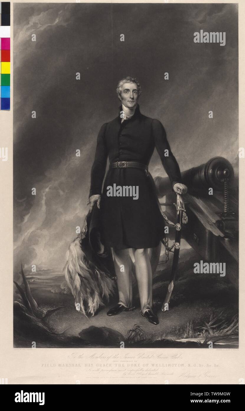 Wellington Arthur Wellesley Herzog von, schabkunst/Radierung von George Henry Phillips basierend auf einem Gemälde von John Simpson, Additional-Rights - Clearance-Info - Not-Available Stockfoto