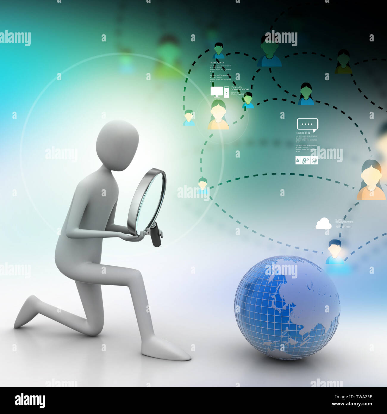 3D Mann die ganzen Welt zu analysieren Stockfoto