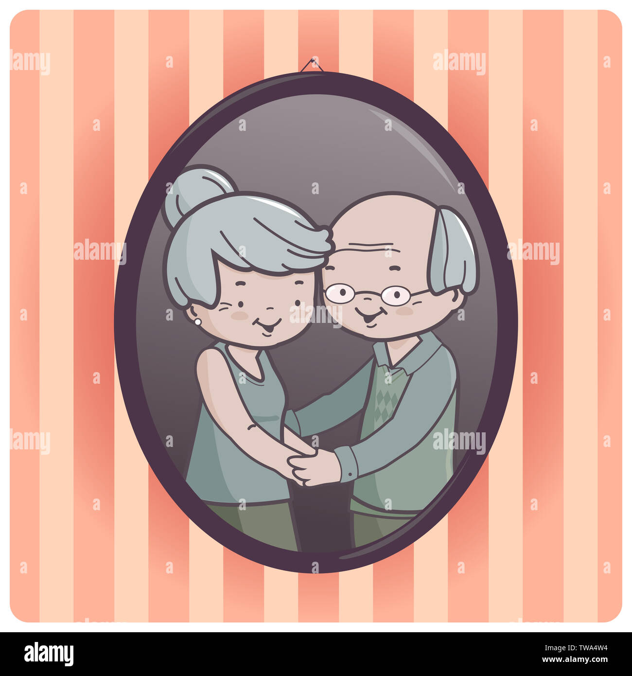 Abbildung: ein gerahmtes Portrait eines älteren Paares an der Wand hängen. Stockfoto