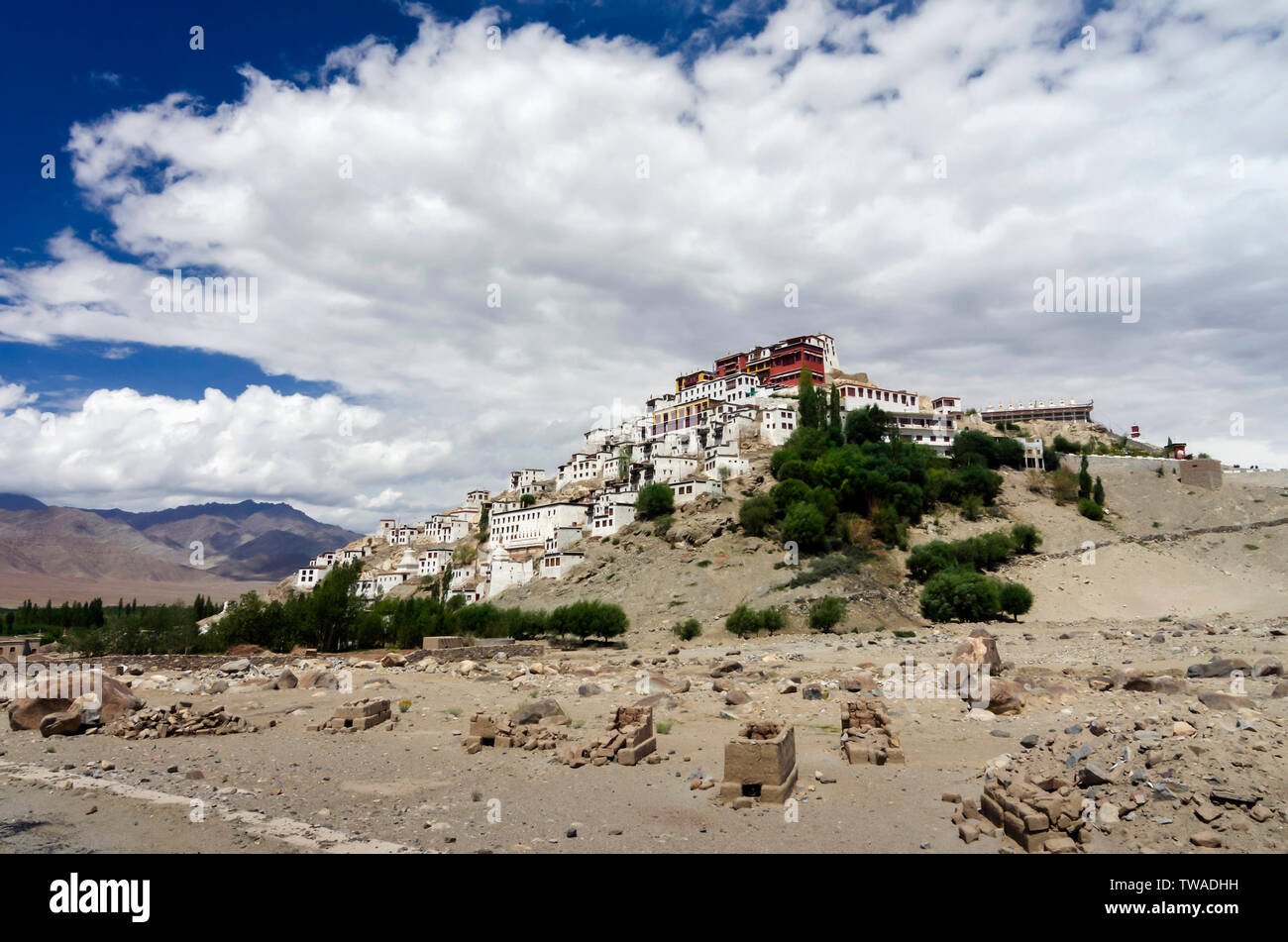 Thiksey Kloster Thiksey Gompa auf einem Hügel, Ladakh, Indien. Stockfoto