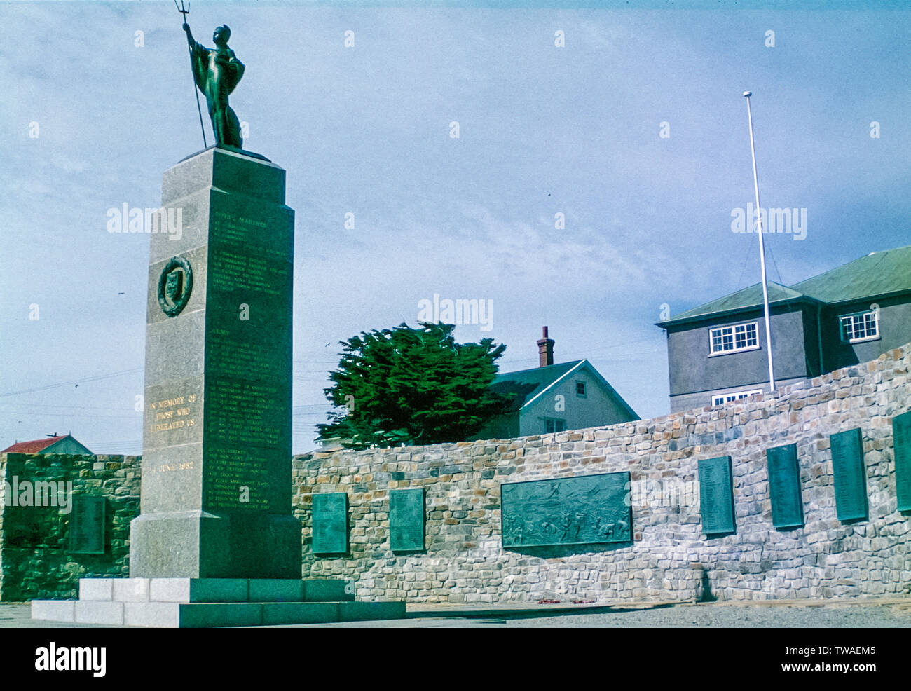 Falkland Inseln 1985. Britische Kriegerdenkmal in Port Stanley Gedenken an Leben während des Krieges von 1982 Falklands-Argentine verloren Stockfoto