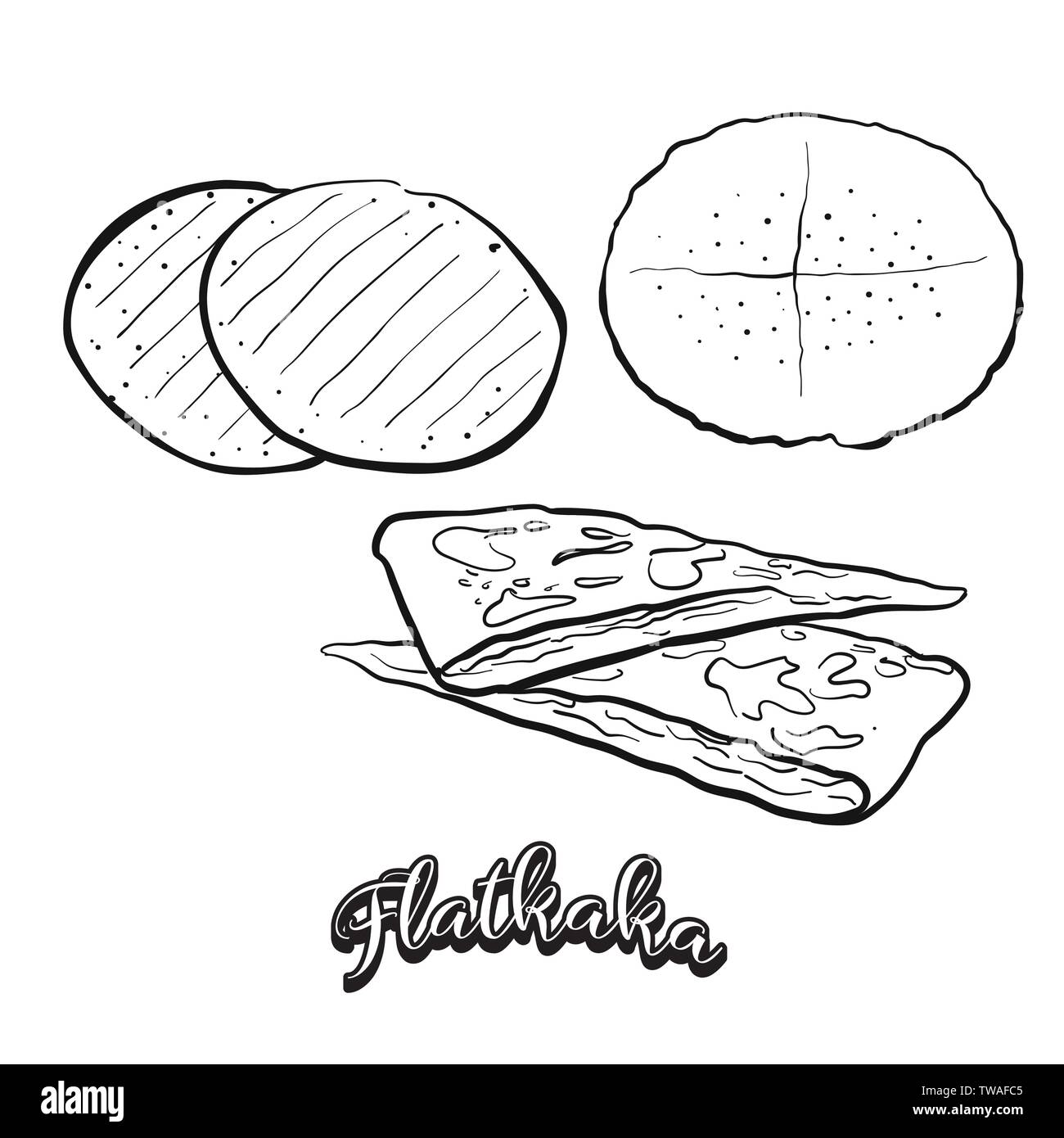 Flatkaka essen Skizze auf dem Schwarzen Brett. Vektor Zeichnung von Fladenbrot, in der Regel in Island. Essen Abbildung Serie. Stock Vektor