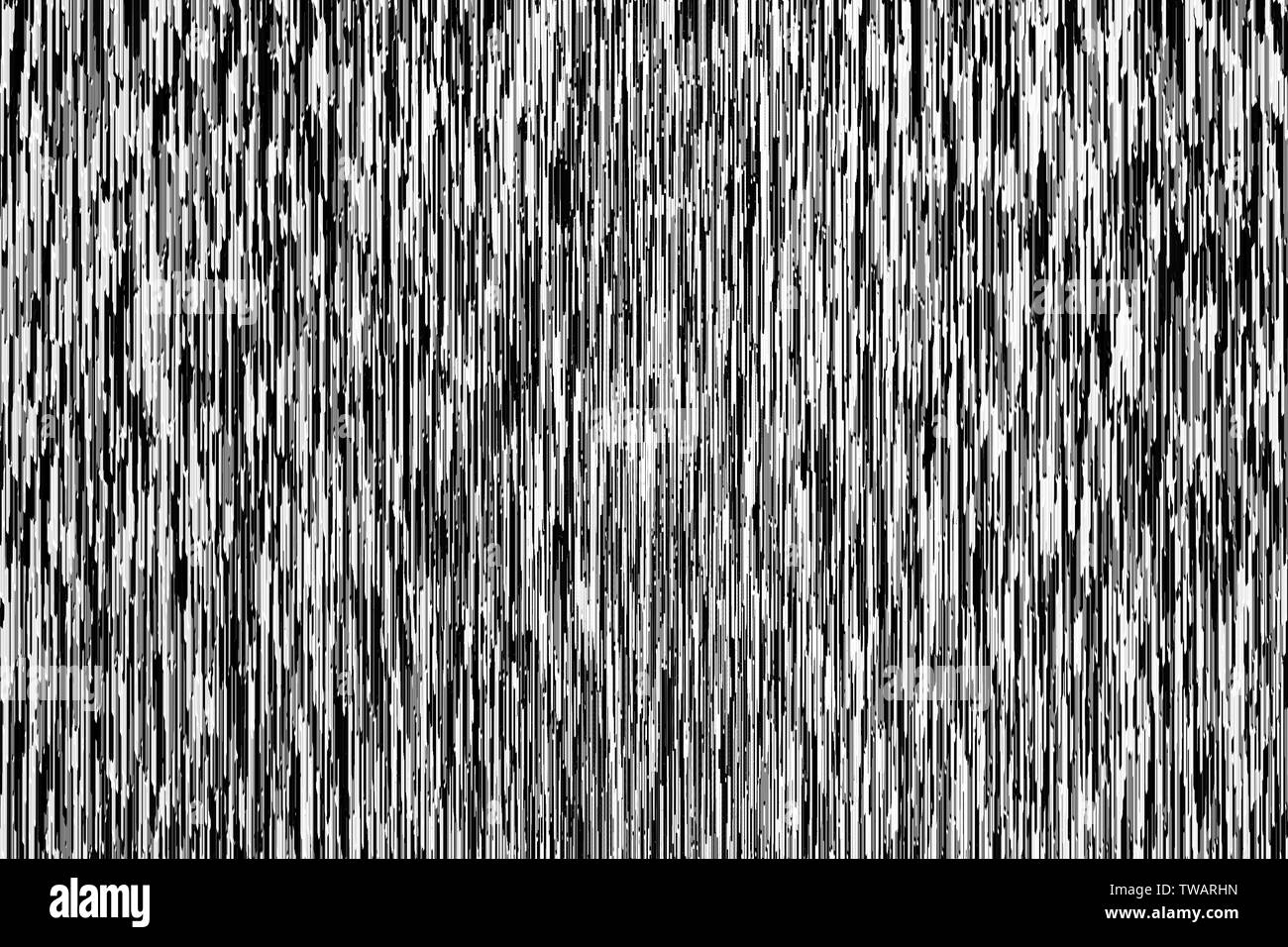 Monochrome glitch Hintergrund. Abstrakte schwarze und weiße Linien. Pixel sortieren Textur. Stockfoto