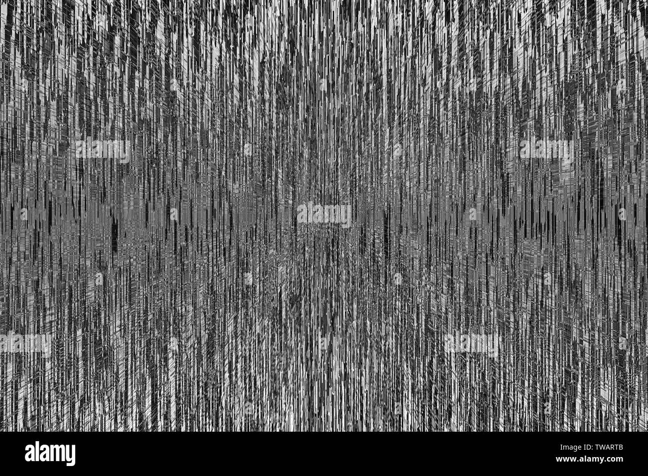 Monochrome glitch Hintergrund. Abstrakte schwarze und weiße Linien. Pixel sortieren Textur. Stockfoto