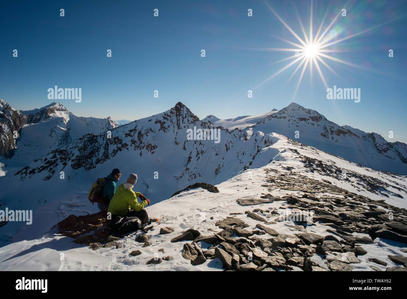 Österreich, Tirol, Ötztaler Alpen, Skitour Eiskoegele (Gipfel), Gurgler Ridge. Stockfoto