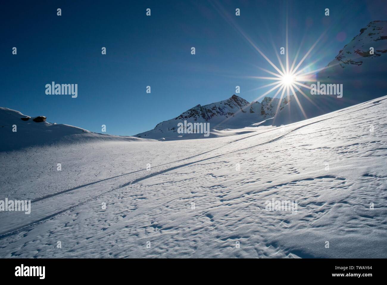 Österreich, Tirol, Ötztaler Alpen, Skitour Eiskoegele (Gipfel), Gurgler Bergrücken. Stockfoto